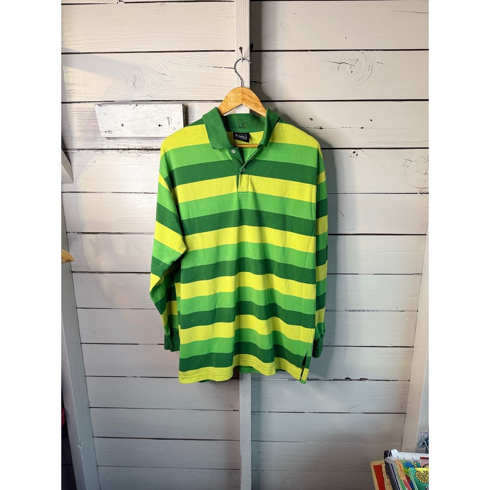 Empire Bigland Mens XL Long Sleeve Polo Shirt Green Striped Rugby Top